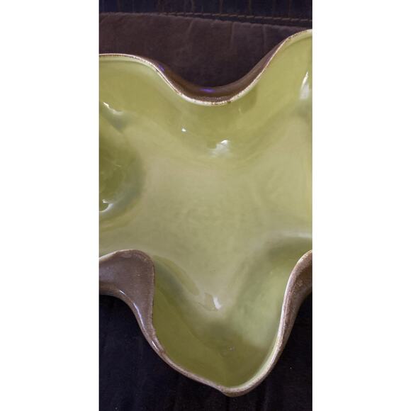 Vintage MCM Red Wing Atomic Lime Green Brown Pottery Console Bowl - Picture 4 of 7